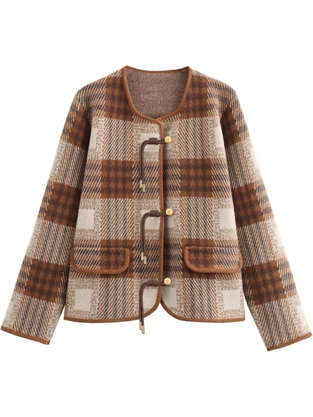 Vintage Plaid Button Down Cardigan Sweater with Pockets | Long Sleeve Knit Coat